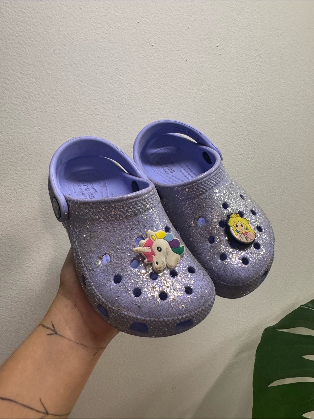 CROCS Kids Glitter Lilac Clogs with Unicorn & Character Jibbitz